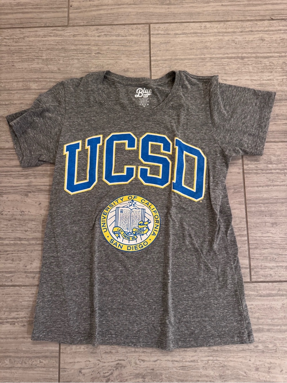 Champion Gray UCSD Graphic Tee with Blue and Yellow Logo